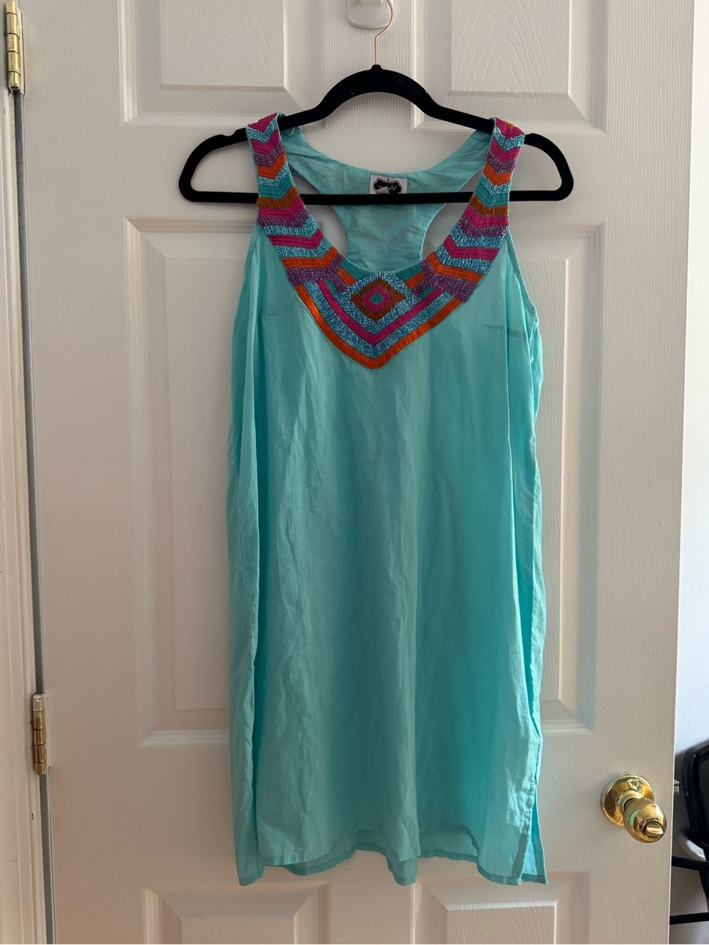 Mud Pie Turquoise Sleeveless Racer Back, Beaded Neckline Size Small